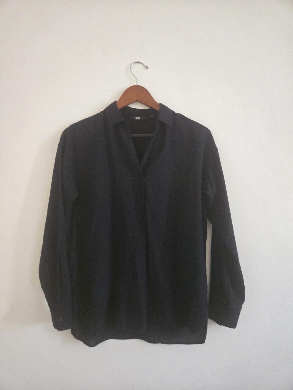 Uniqlo Dark Navy Collared Long Sleeve Blouse